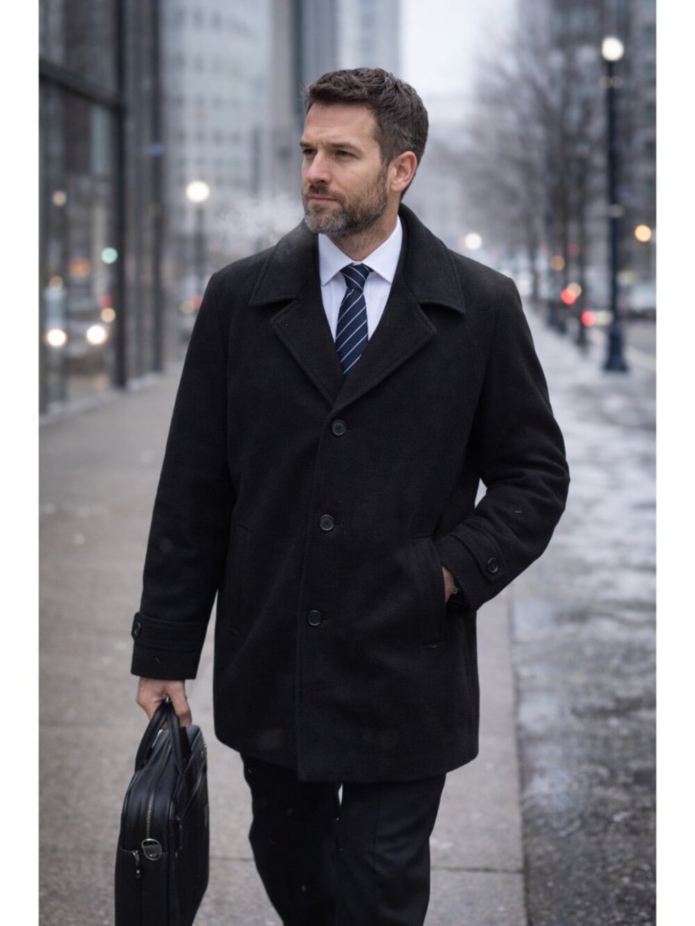 Calvin Klein Mens XXL Black Wool Peacoat Quilt Lining Button New Single Breast